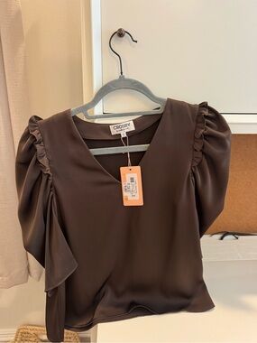 CROSBY by Mollie Burch Keeva Puff-Sleeve Top — Deep Brown